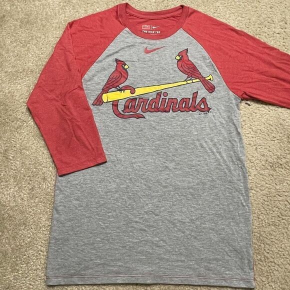 St. Louis Cardinals Nike Tee Small Nike Red Gray Baseball Raglan Tee MLB - Picture 2 of 7